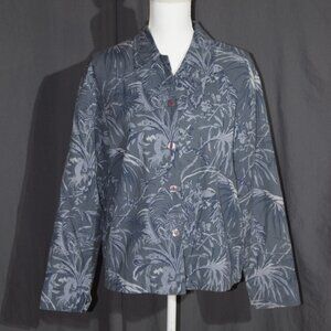 Coldwater Creek Blue & Gray Tropical Palm Print Blouse - Women's Size Small